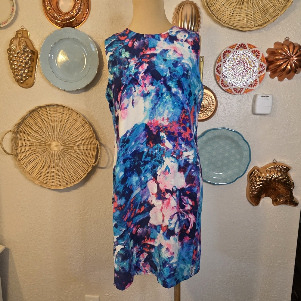 Cynthia Rowley 100% Silk Abstract Floral Shift Dress Feminine Dopamine Dressing